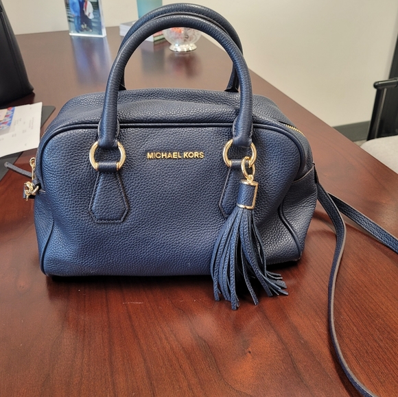 MICHAEL Michael Kors Handbags - MICHAEL KORS Bedford Blue Leather Tassel Duffle Purse Bag Satchel
